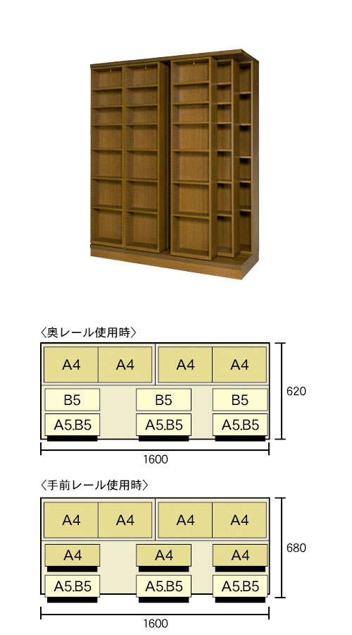 3重スライド書棚・オープン・高さ197cm・幅160cm