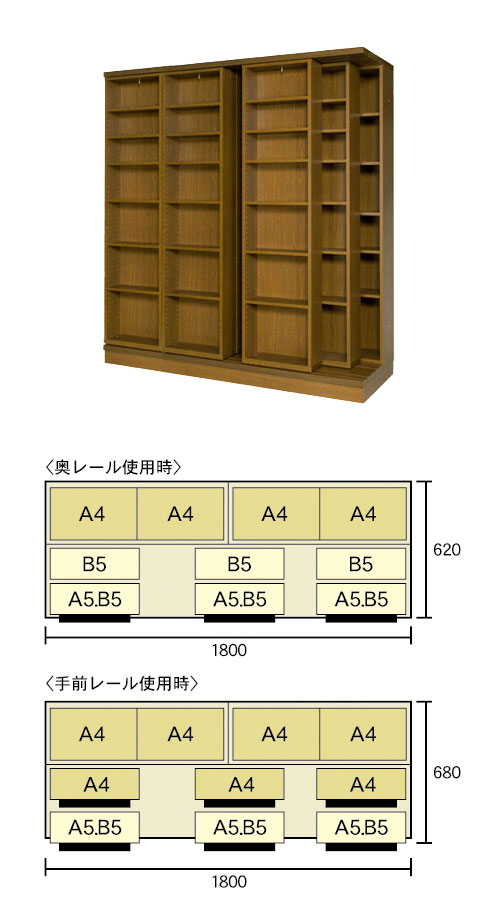 3重スライド書棚・オープン・高さ197cm・幅180cm