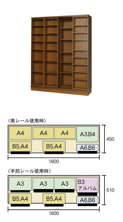 2重スライド書棚・オープン・高さ197cm・幅160cm