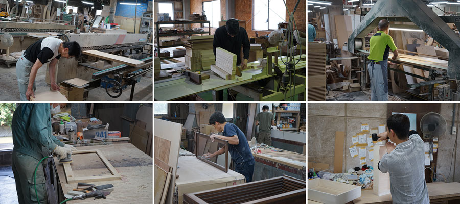 クラシカルな扉の面形状と真鍮のハンドルの組み合わせが今らしい