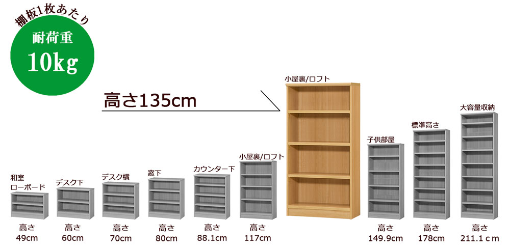 オーダーメイド本棚_高さ135cm/標準タイプ