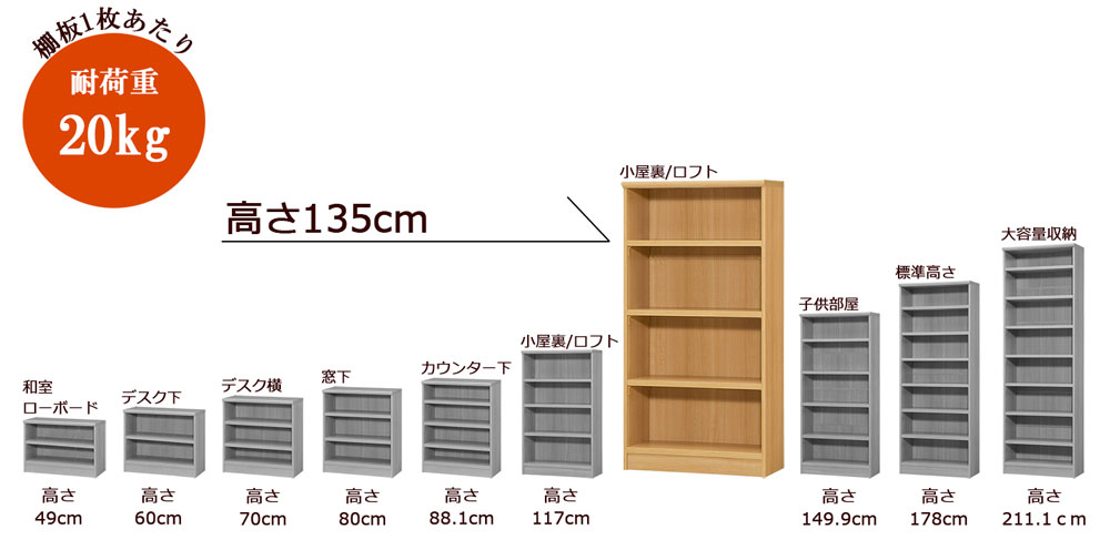 オーダーメイド本棚_高さ135cm/タフタイプ