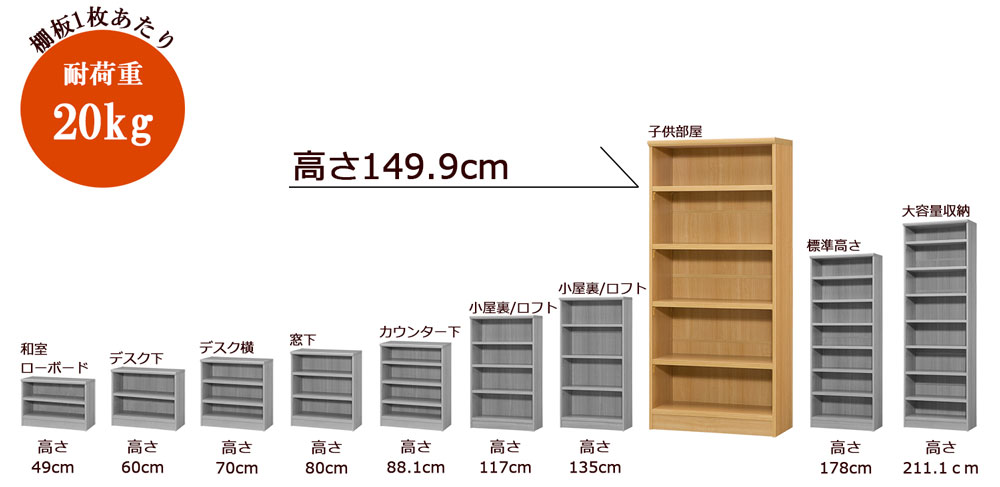 オーダーメイド本棚_高さ149.9cm/タフタイプ