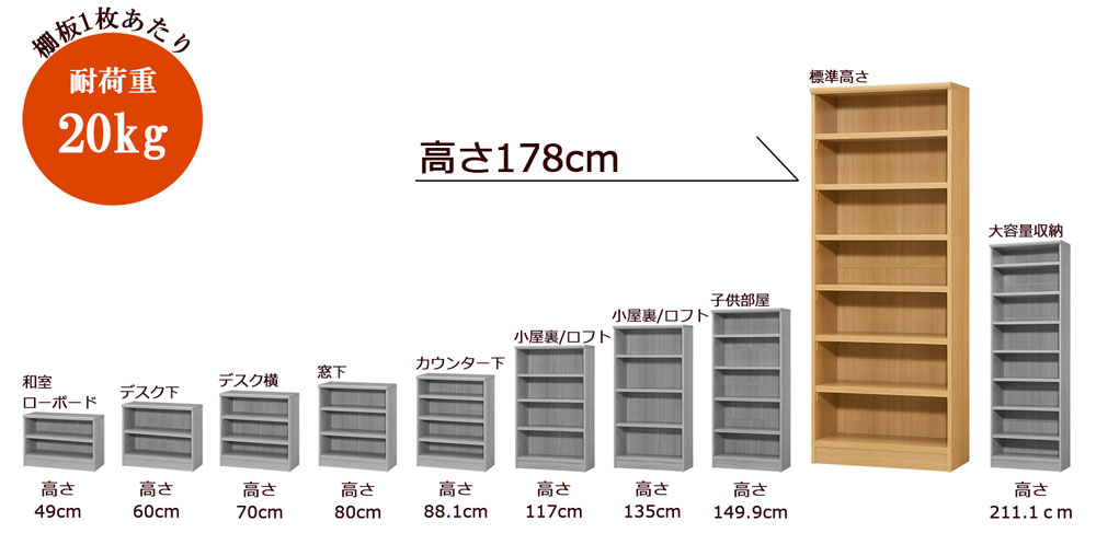 オーダーメイド本棚_高さ178cm/タフタイプ