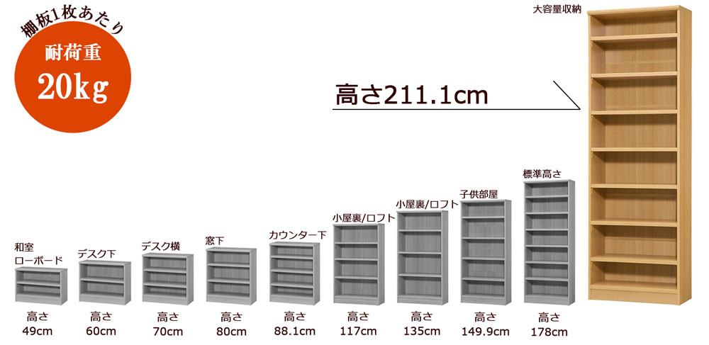 オーダーメイド本棚_高さ211.1cm/タフタイプ