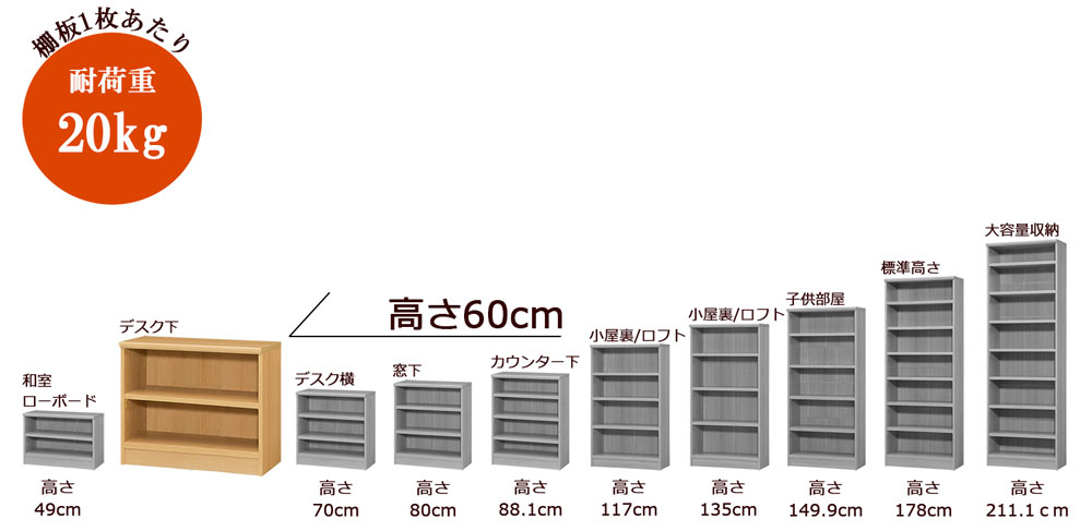 オーダーメイド本棚_高さ60cm/タフタイプ