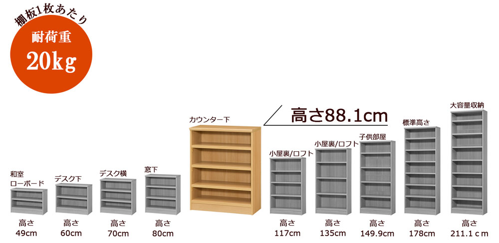 オーダーメイド本棚_高さ88.1cm/タフタイプ